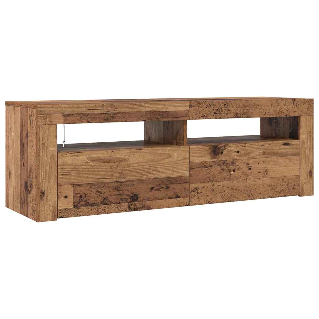 antik fa színű szerelt fa TV-szekrény LED-ekkel 120x35x40 cm