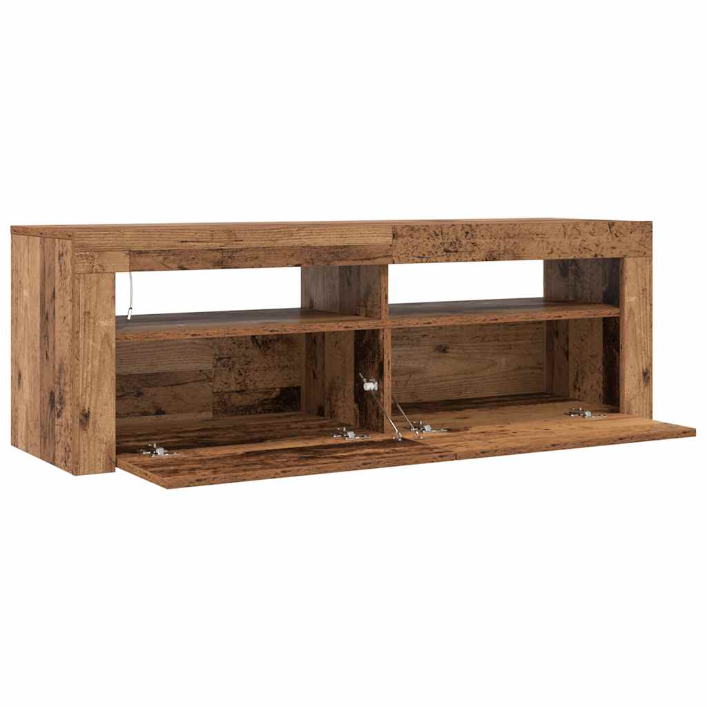 antik fa színű szerelt fa TV-szekrény LED-ekkel 120x35x40 cm
