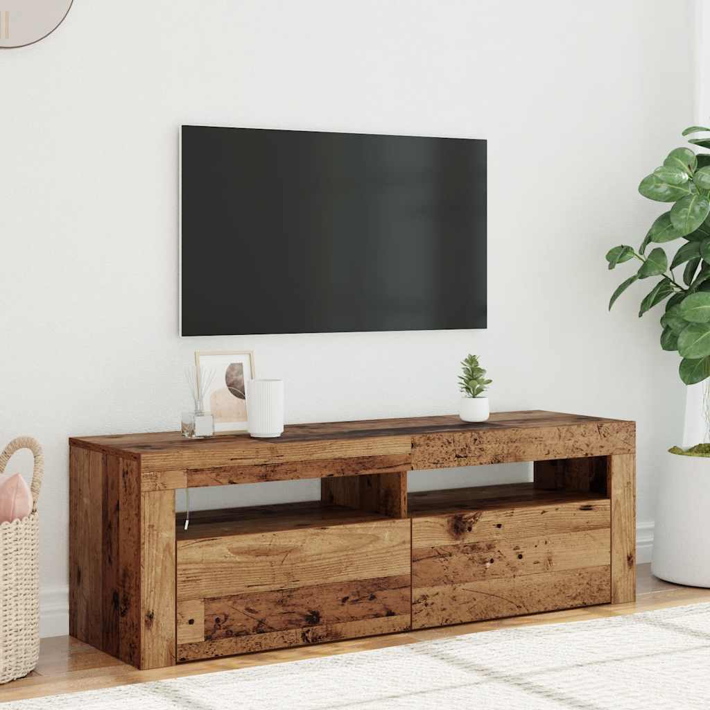 antik fa színű szerelt fa TV-szekrény LED-ekkel 120x35x40 cm