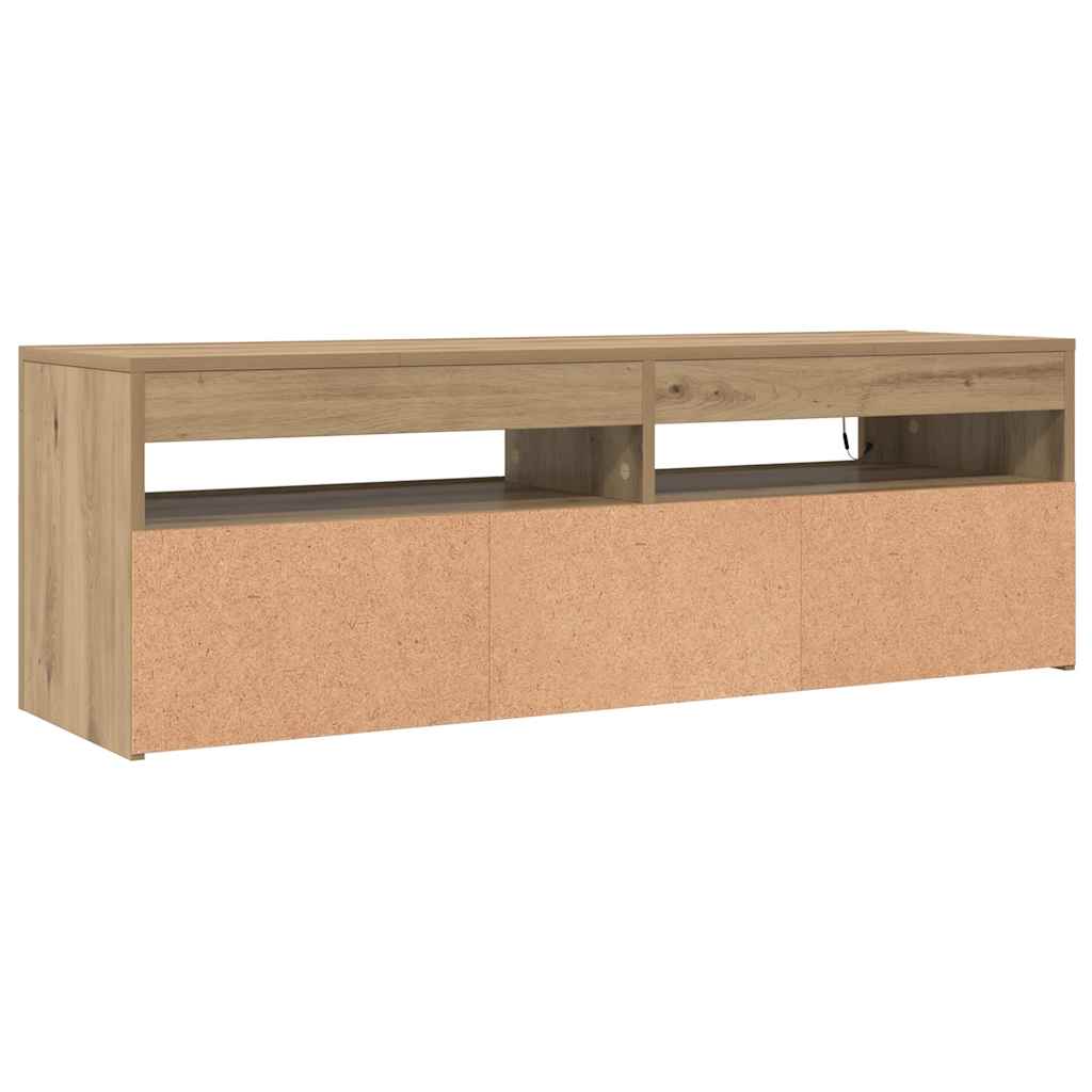 kézműves tölgy szerelt fa TV-szekrény LED-ekkel 120x35x40 cm