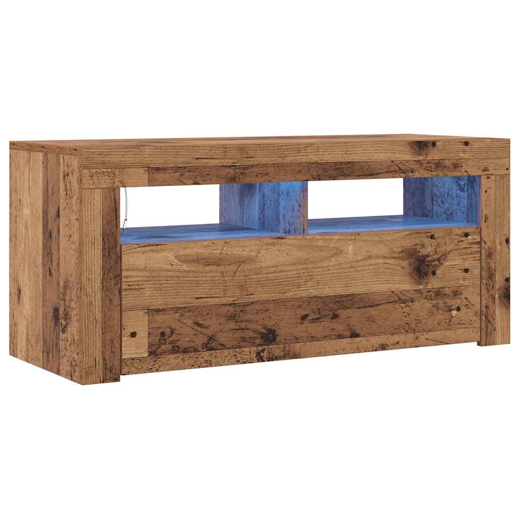 antik fa színű szerelt fa TV-szekrény LED-ekkel 90x35x40 cm