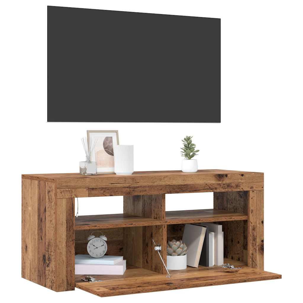 antik fa színű szerelt fa TV-szekrény LED-ekkel 90x35x40 cm