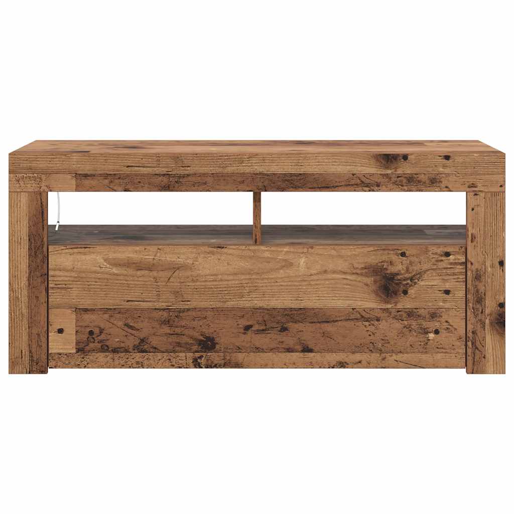 antik fa színű szerelt fa TV-szekrény LED-ekkel 90x35x40 cm