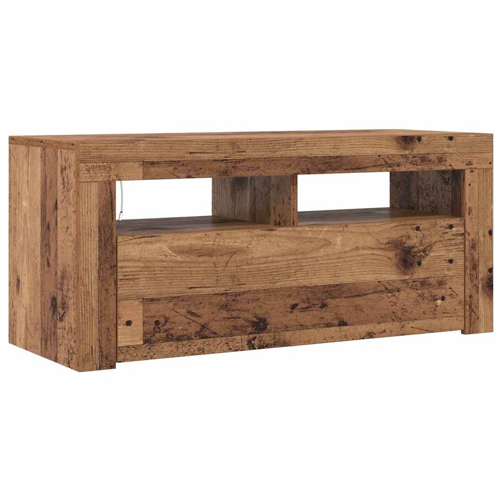 antik fa színű szerelt fa TV-szekrény LED-ekkel 90x35x40 cm
