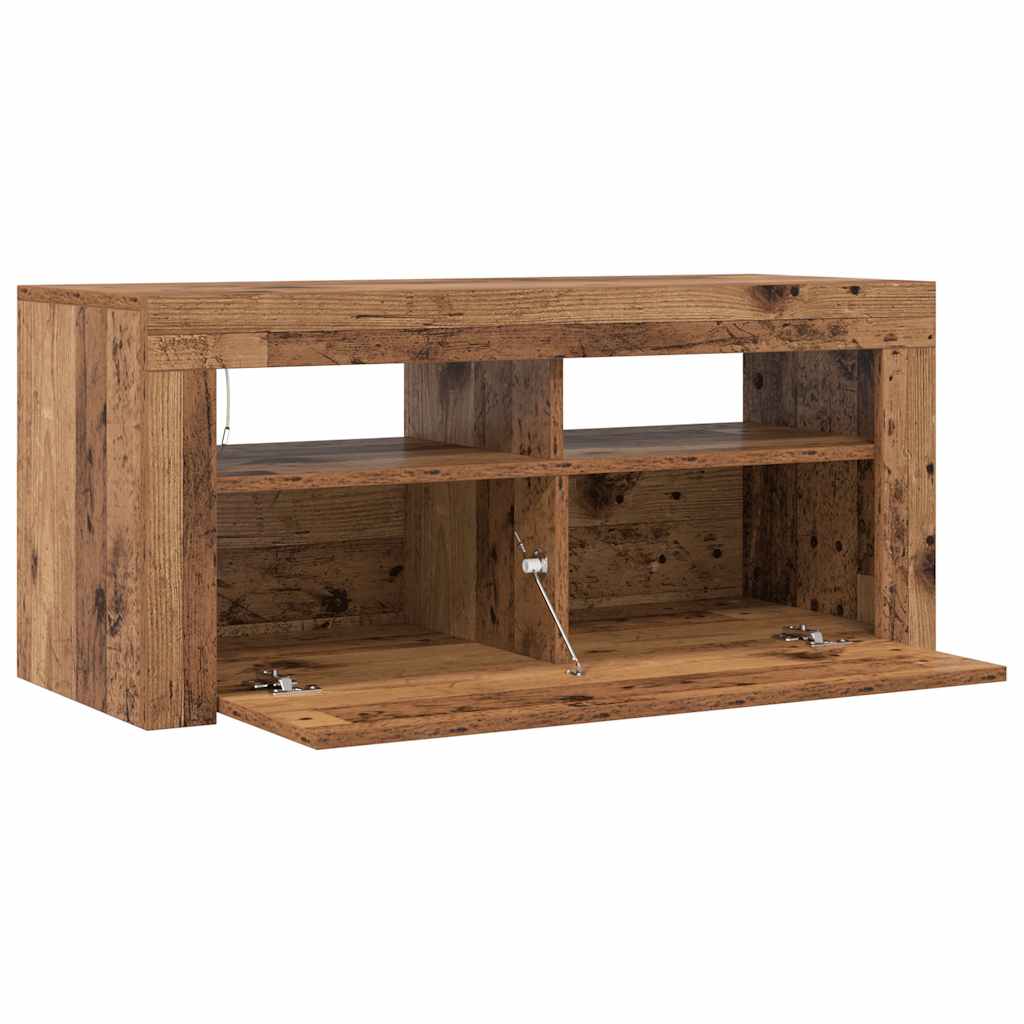 antik fa színű szerelt fa TV-szekrény LED-ekkel 90x35x40 cm