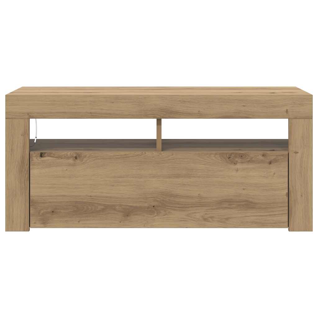 kézműves tölgy szerelt fa TV-szekrény LED-ekkel 90x35x40 cm