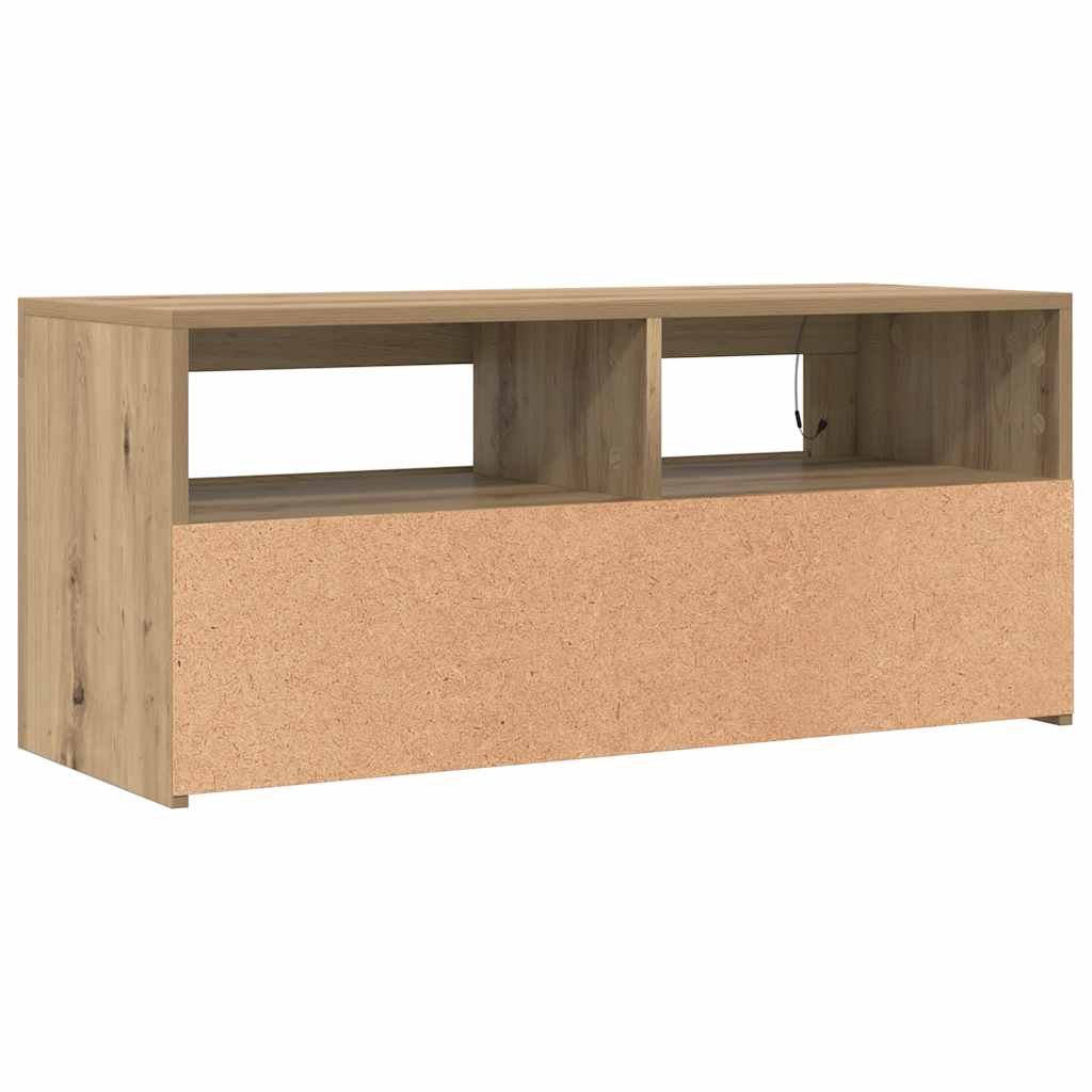 kézműves tölgy szerelt fa TV-szekrény LED-ekkel 90x35x40 cm