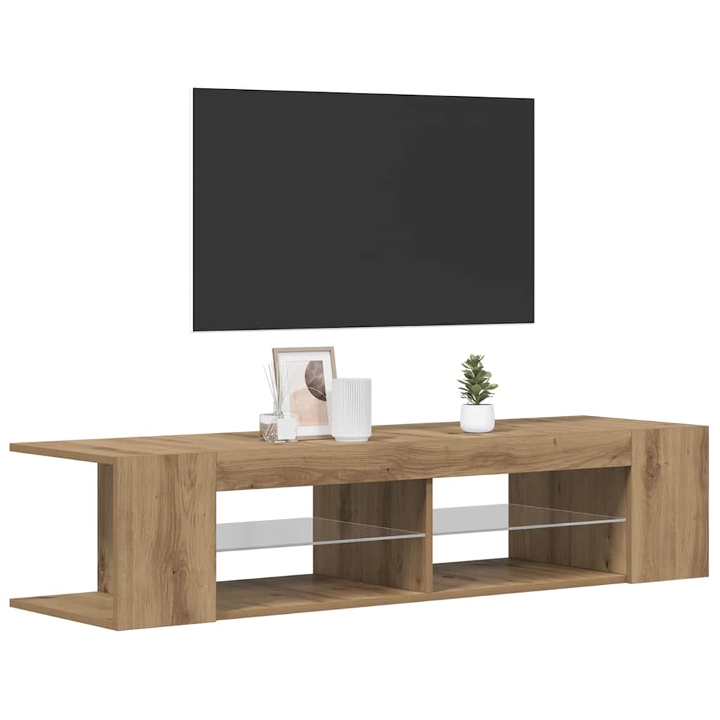 kézműves tölgy szerelt fa TV-szekrény LED-ekkel 135x39x30 cm
