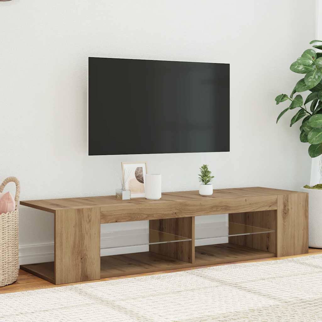 kézműves tölgy szerelt fa TV-szekrény LED-ekkel 135x39x30 cm