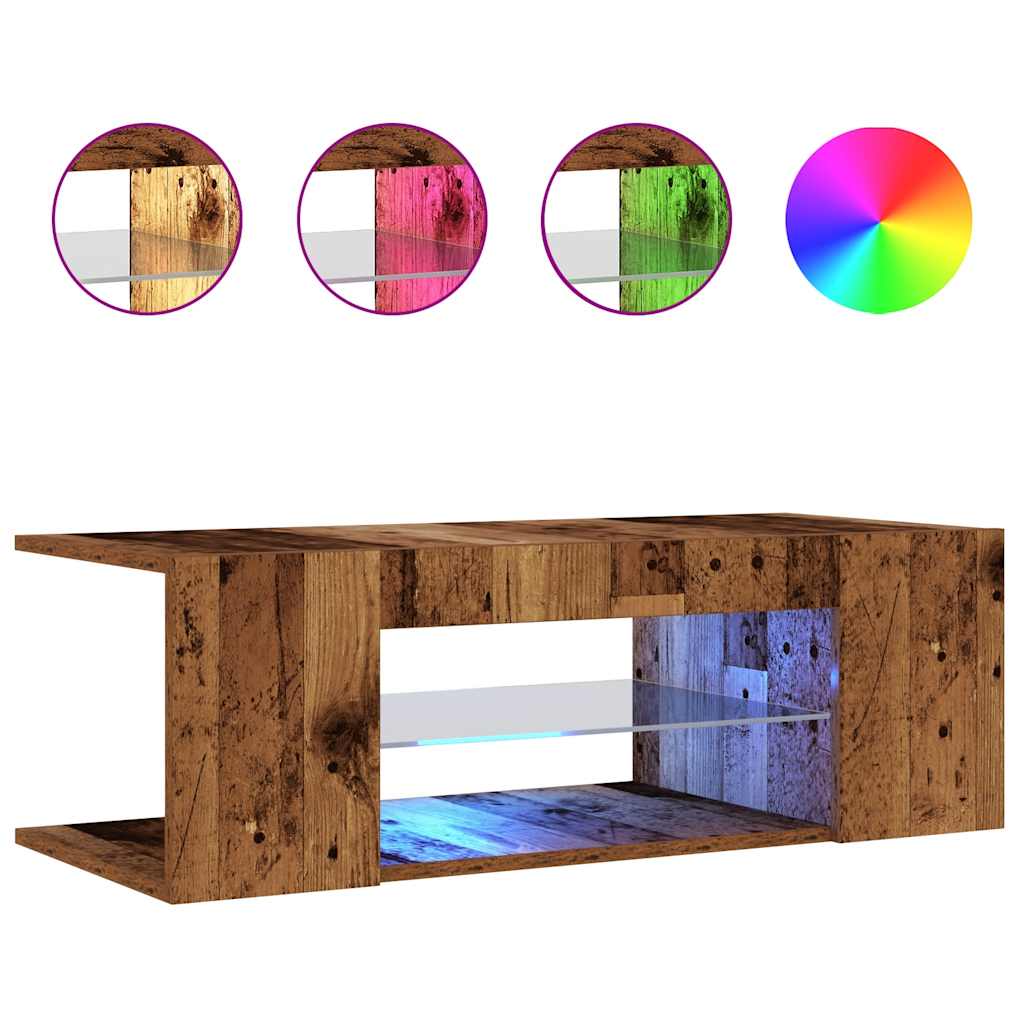 antik fa színű szerelt fa TV-szekrény LED-ekkel 90x39x30 cm