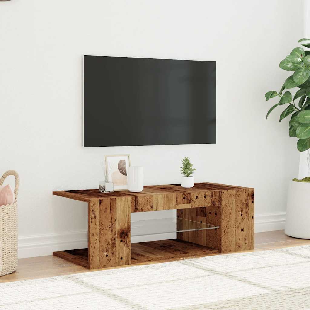 antik fa színű szerelt fa TV-szekrény LED-ekkel 90x39x30 cm