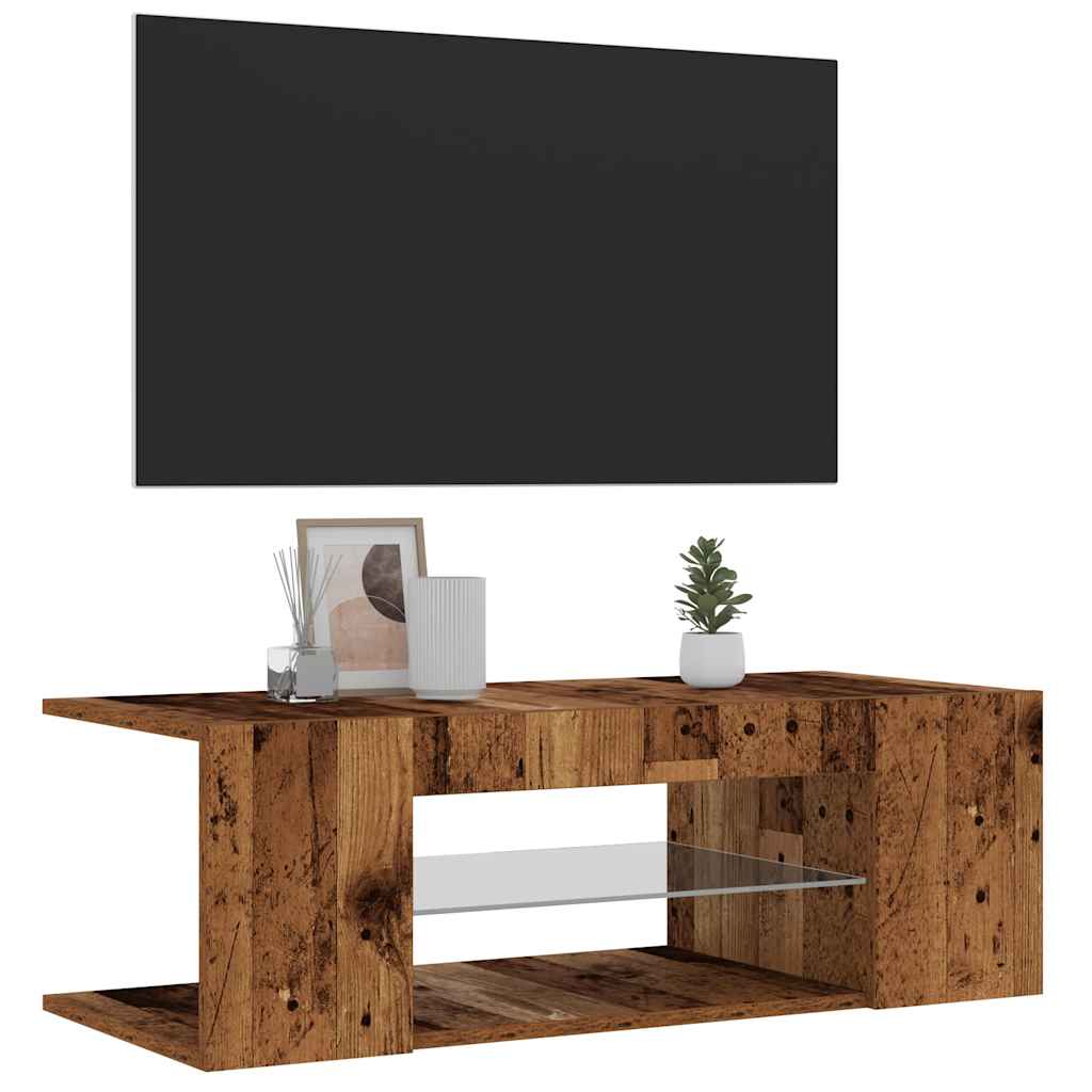 antik fa színű szerelt fa TV-szekrény LED-ekkel 90x39x30 cm