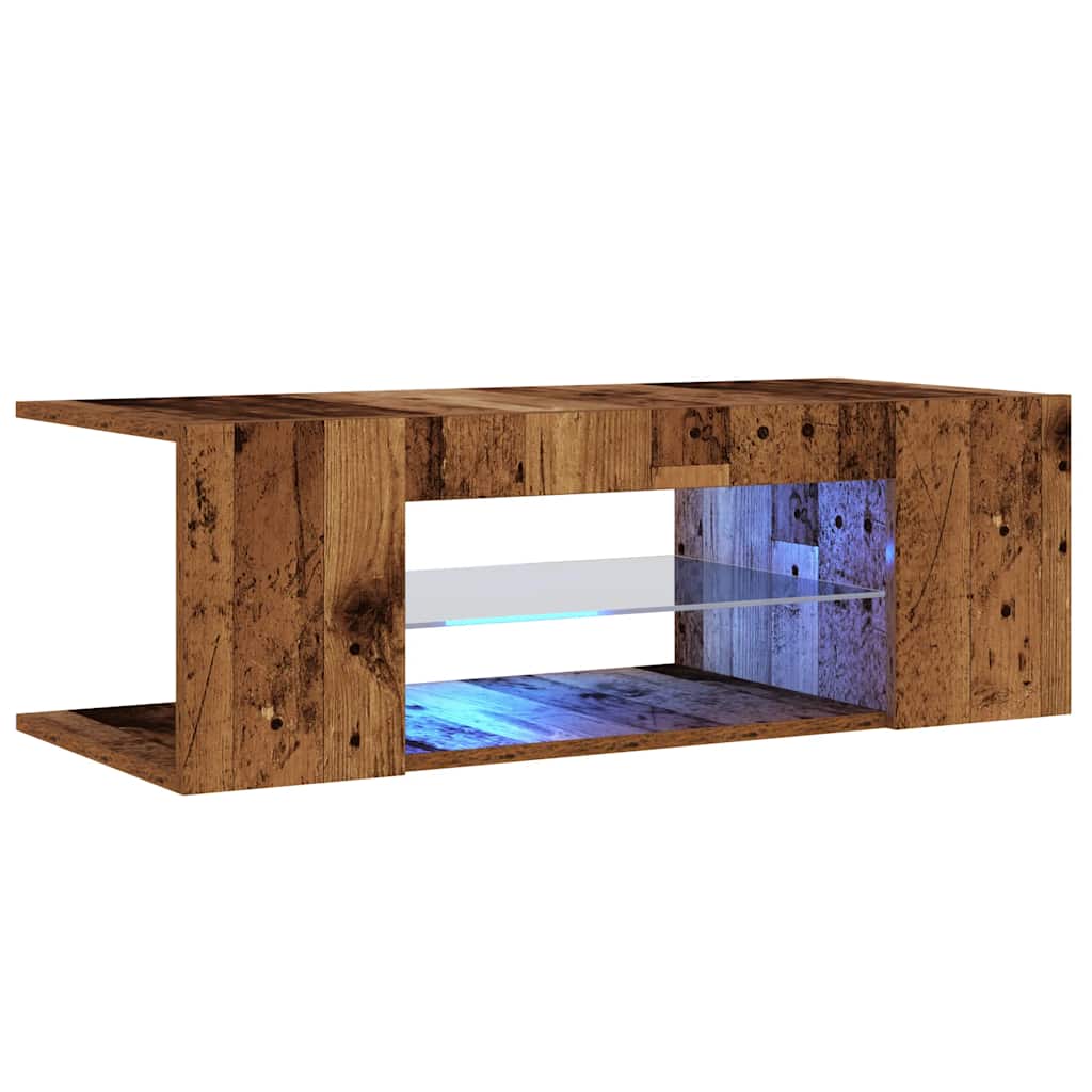 antik fa színű szerelt fa TV-szekrény LED-ekkel 90x39x30 cm