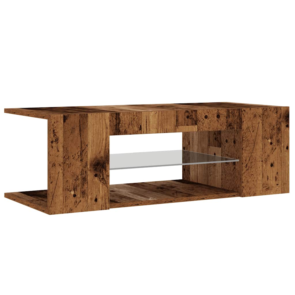 antik fa színű szerelt fa TV-szekrény LED-ekkel 90x39x30 cm