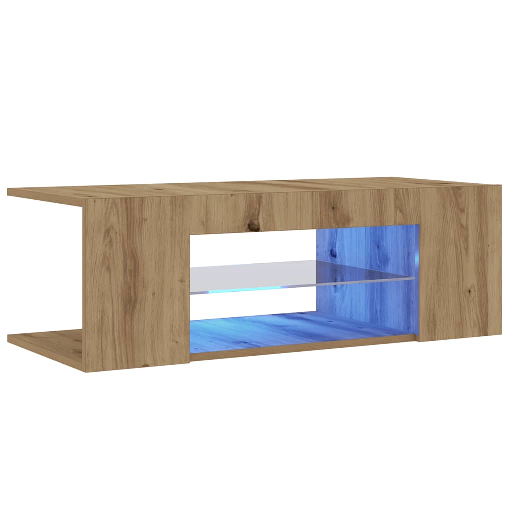 kézműves tölgy szerelt fa TV-szekrény LED-ekkel 90x39x30 cm