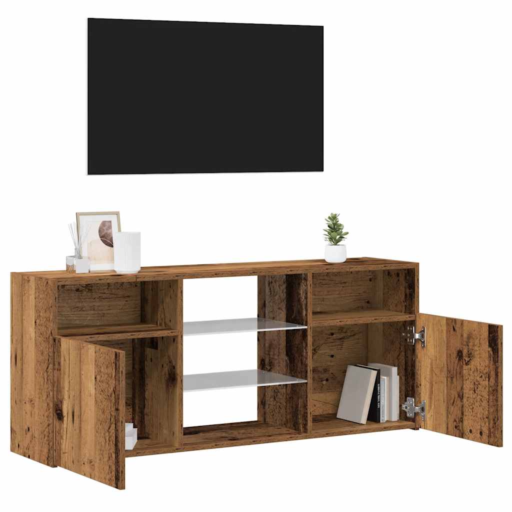 antik fa színű szerelt fa TV-szekrény LED-ekkel 120x30x50 cm