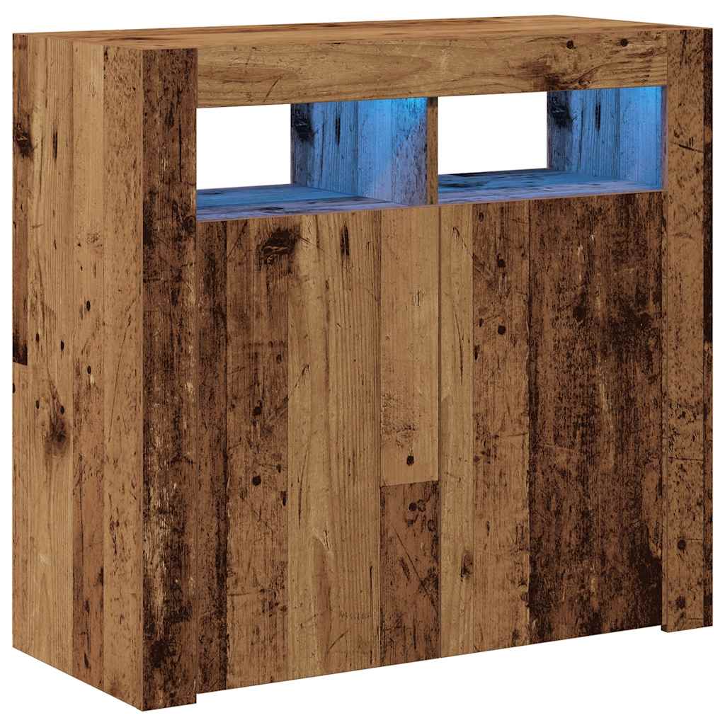 antik fa színű szerelt fa tálalószekrény LED-ekkel 80x35x75 cm