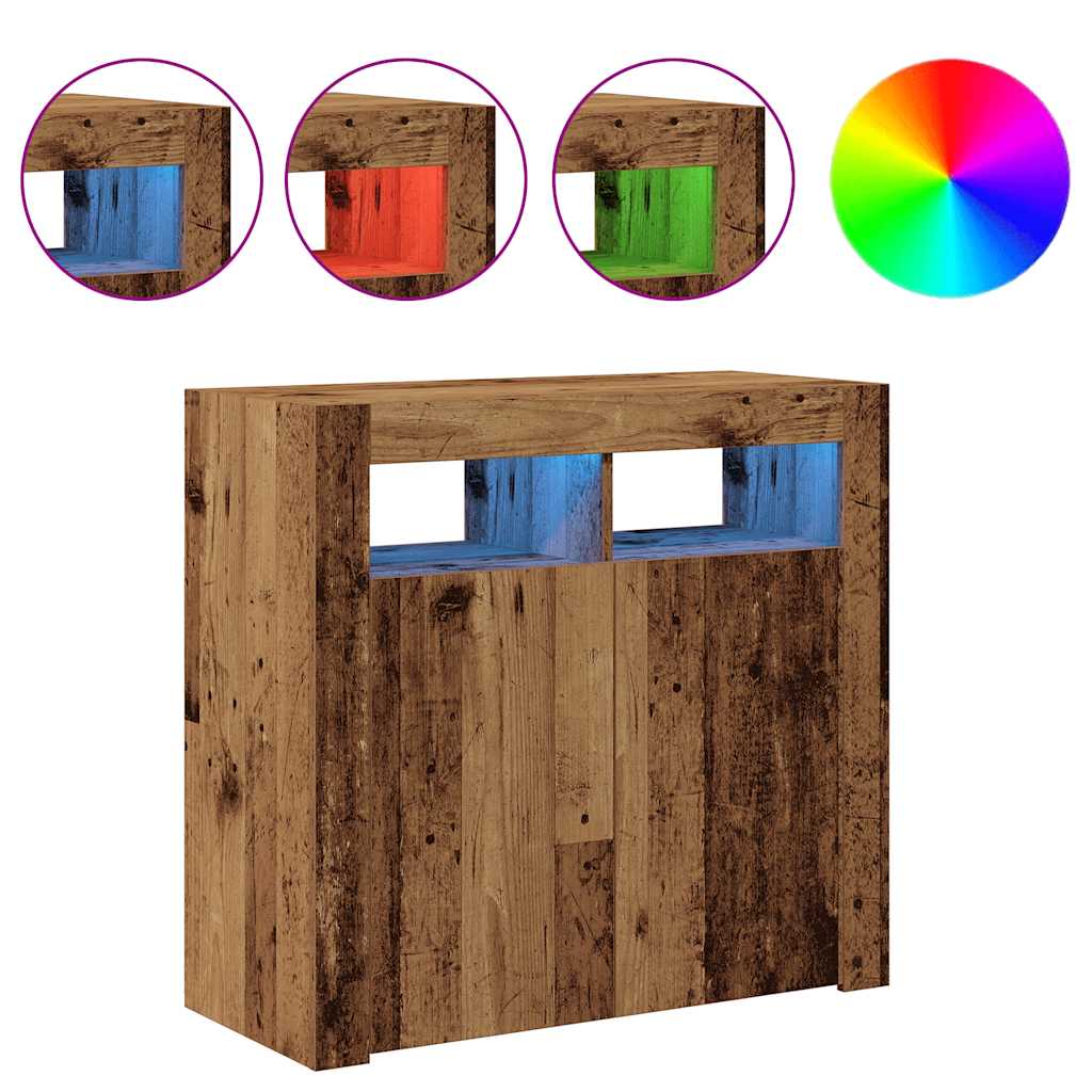 antik fa színű szerelt fa tálalószekrény LED-ekkel 80x35x75 cm