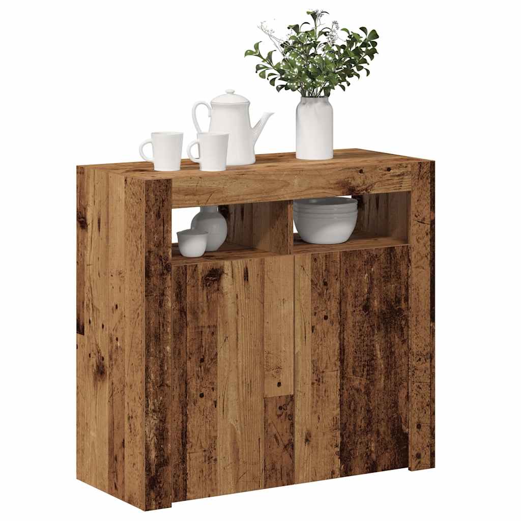 antik fa színű szerelt fa tálalószekrény LED-ekkel 80x35x75 cm
