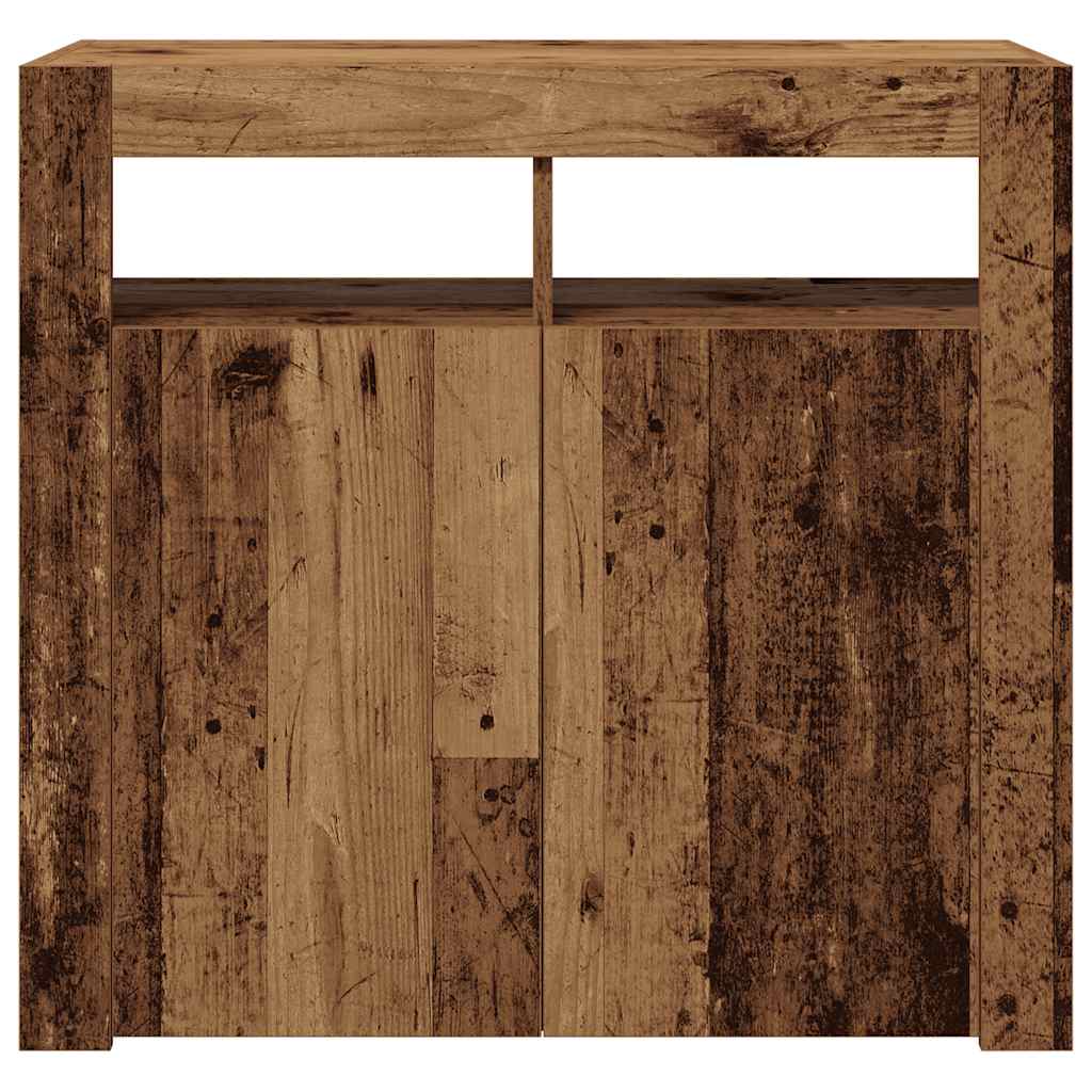 antik fa színű szerelt fa tálalószekrény LED-ekkel 80x35x75 cm