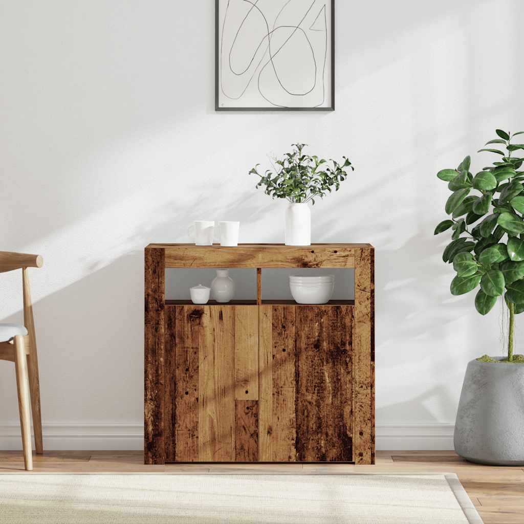 antik fa színű szerelt fa tálalószekrény LED-ekkel 80x35x75 cm