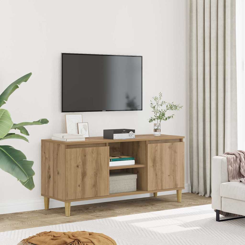 kézműves tölgy színű szerelt fa TV-szekrény 102x35x50 cm