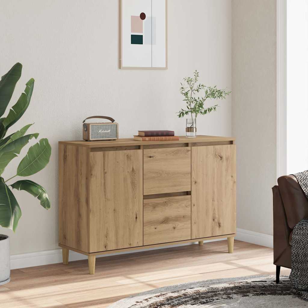 kézműves tölgy színű szerelt fa tálalószekrény 102 x 35 x 70 cm