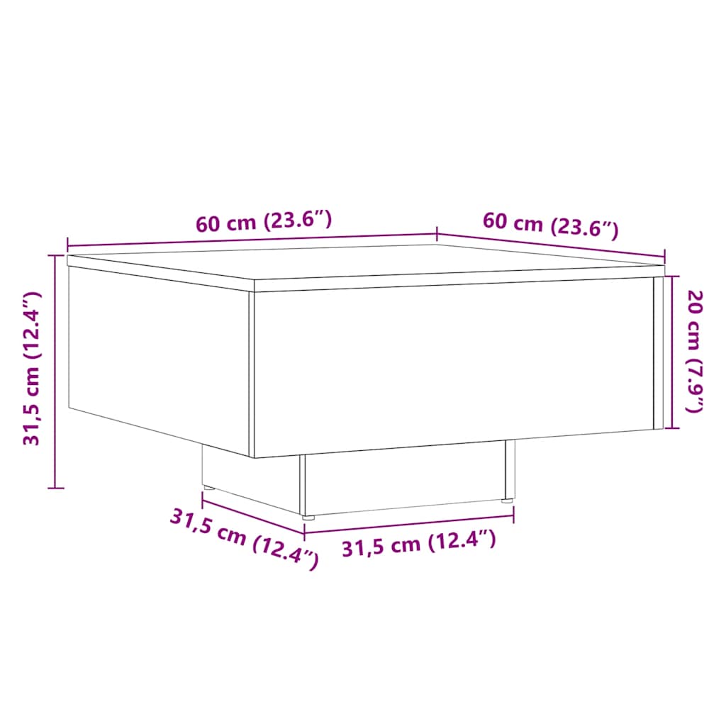 antik fa színű szerelt fa dohányzóasztal 60 x 60 x 31,5 cm