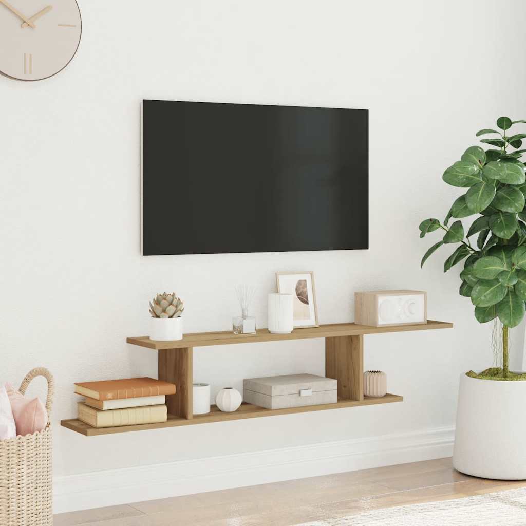 kézműves tölgy színű szerelt fa fali TV-polc 125 x 18 x 23 cm
