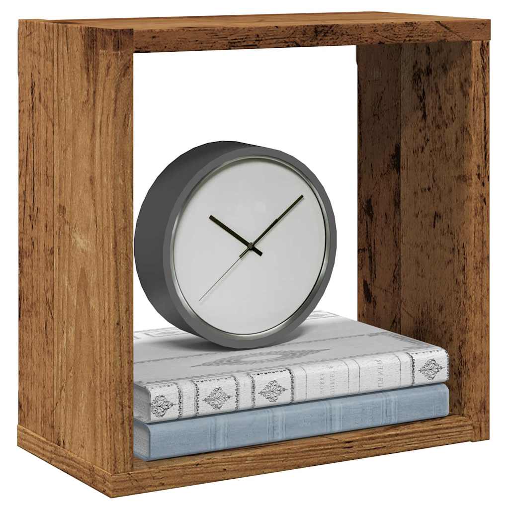 2 db antik fa színű szerelt fa fali kockapolc 30x15x30 cm