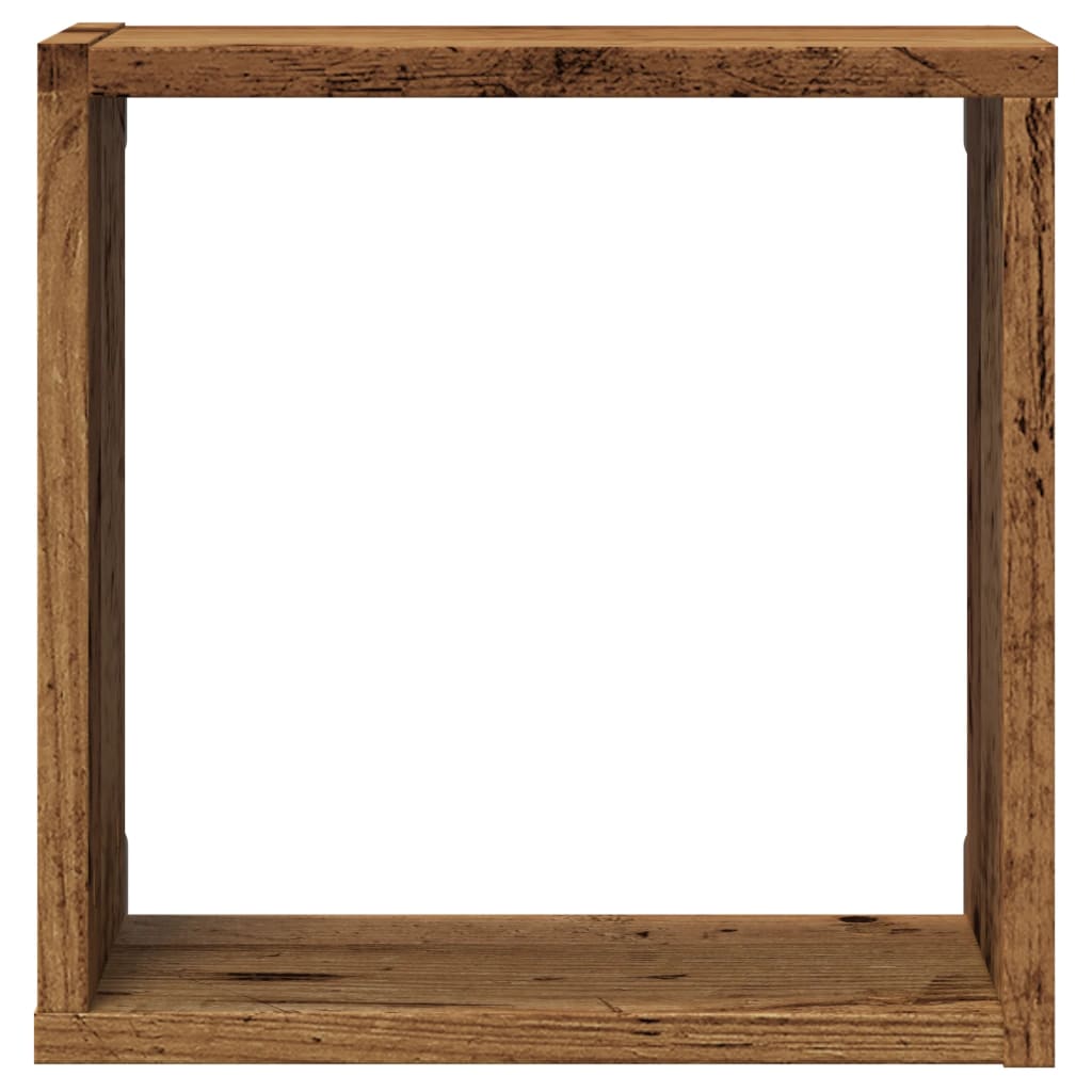 4 db antik fa színű szerelt fa fali kockapolc 30x15x30 cm