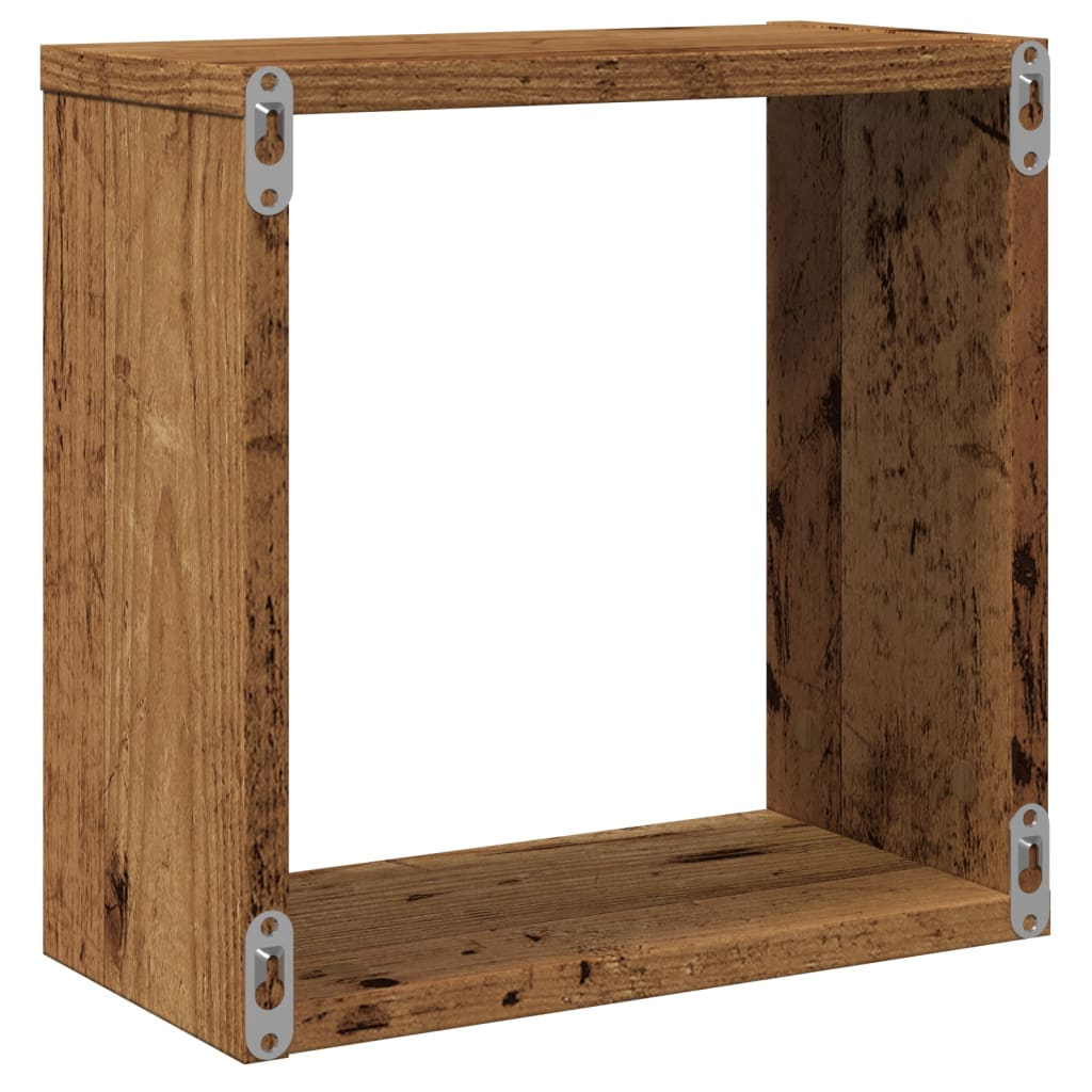4 db antik fa színű szerelt fa fali kockapolc 30x15x30 cm