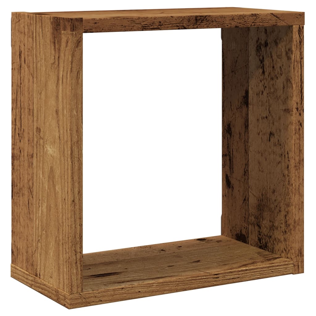 6 db antik fa színű szerelt fa fali kockapolc 30x15x30 cm