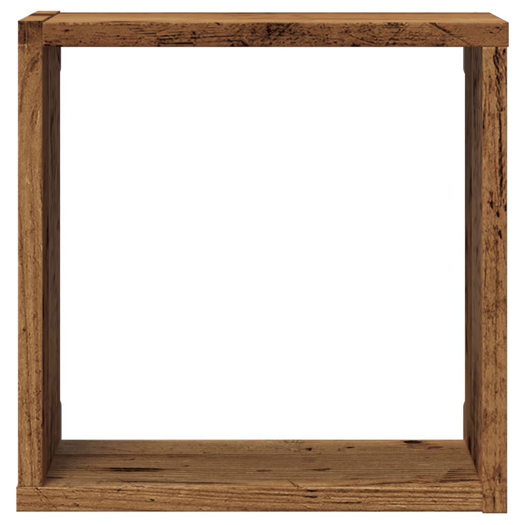6 db antik fa színű szerelt fa fali kockapolc 30x15x30 cm