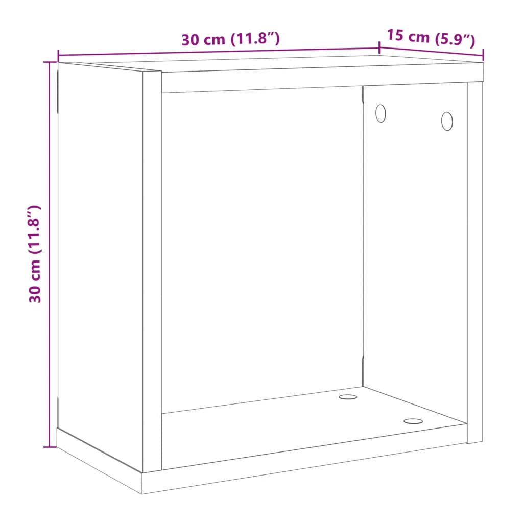 6 db antik fa színű szerelt fa fali kockapolc 30x15x30 cm
