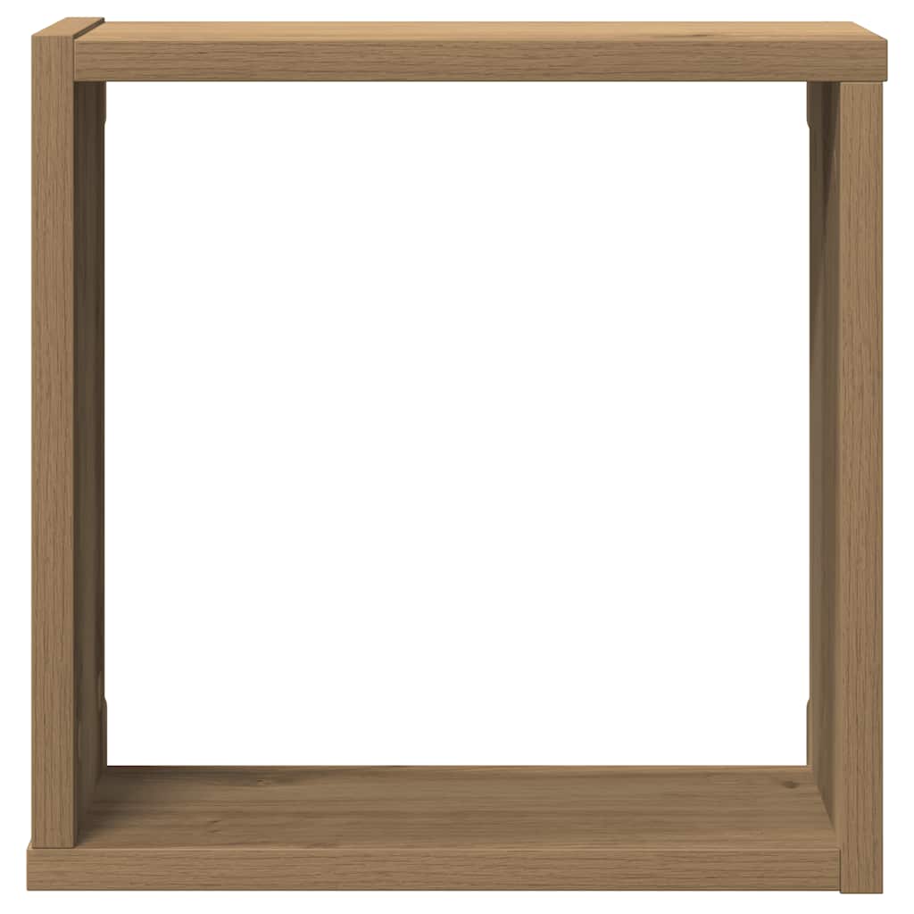 2 db kézműves tölgyszínű szerelt fa fali kockapolc 30x15x30 cm