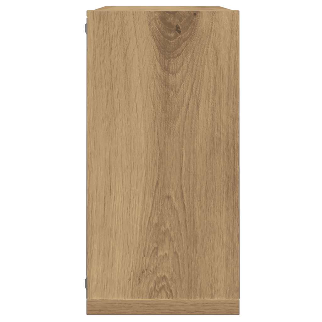2 db kézműves tölgyszínű szerelt fa fali kockapolc 30x15x30 cm