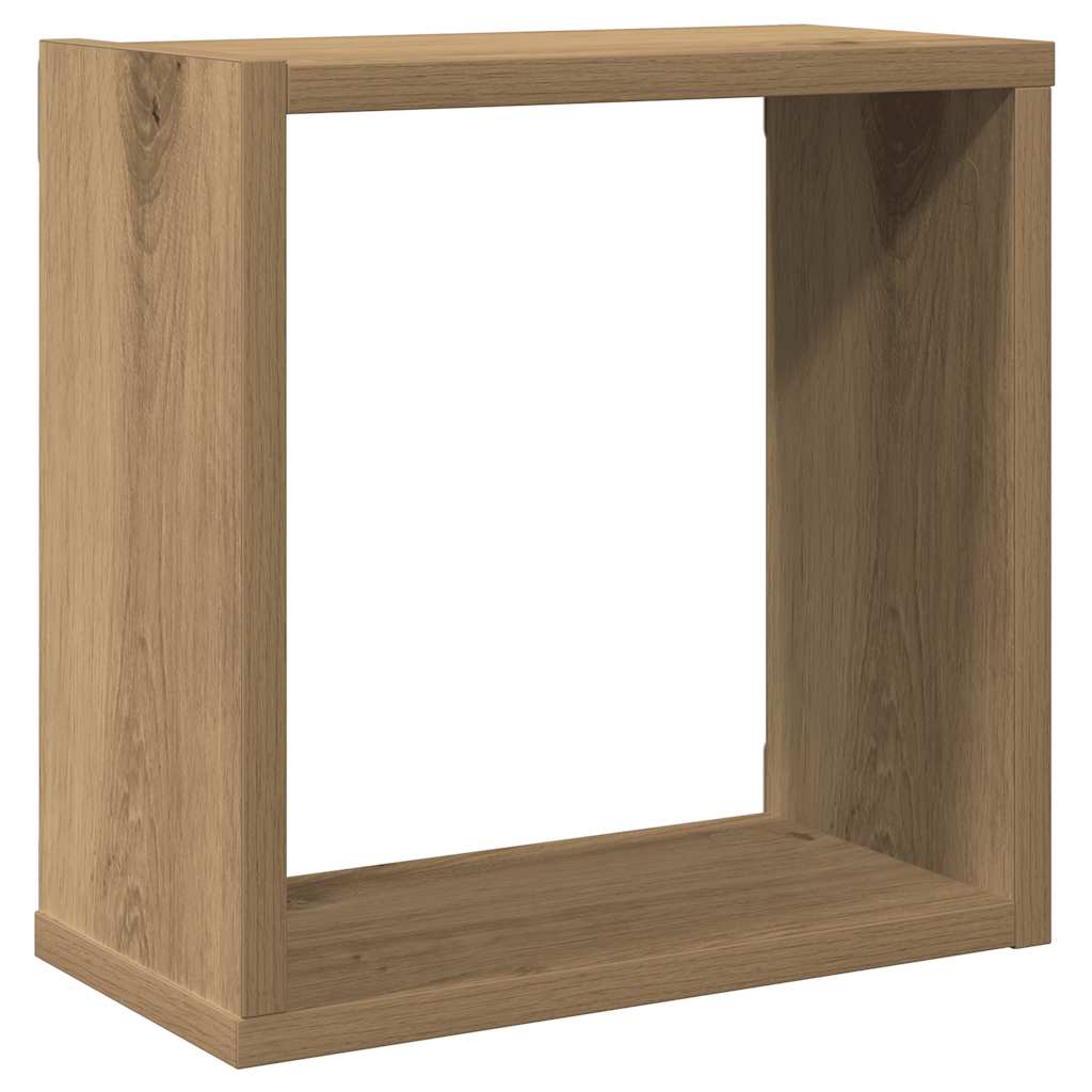 6 db kézműves tölgyszínű szerelt fa fali kockapolc 30x15x30 cm