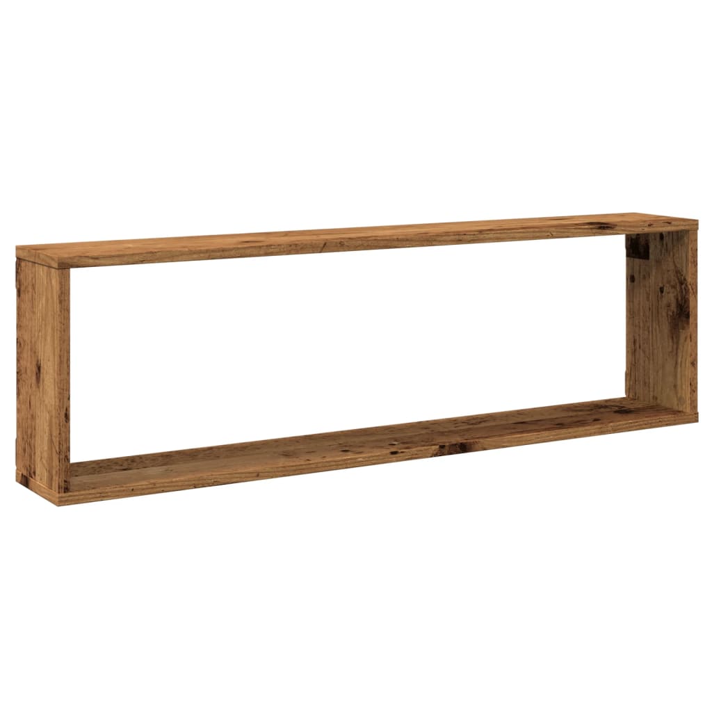 4 db antik fa színű szerelt fa fali kockapolc 100 x 15 x 30 cm