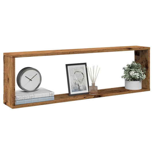 4 db antik fa színű szerelt fa fali kockapolc 100 x 15 x 30 cm