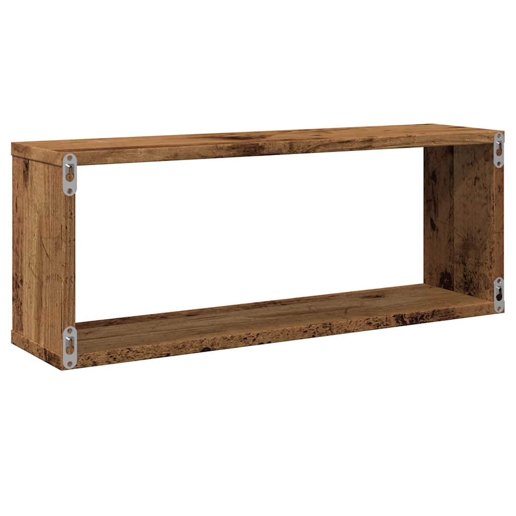 2 db antik fa színű szerelt fa fali kockapolc 60 x 15 x 23 cm