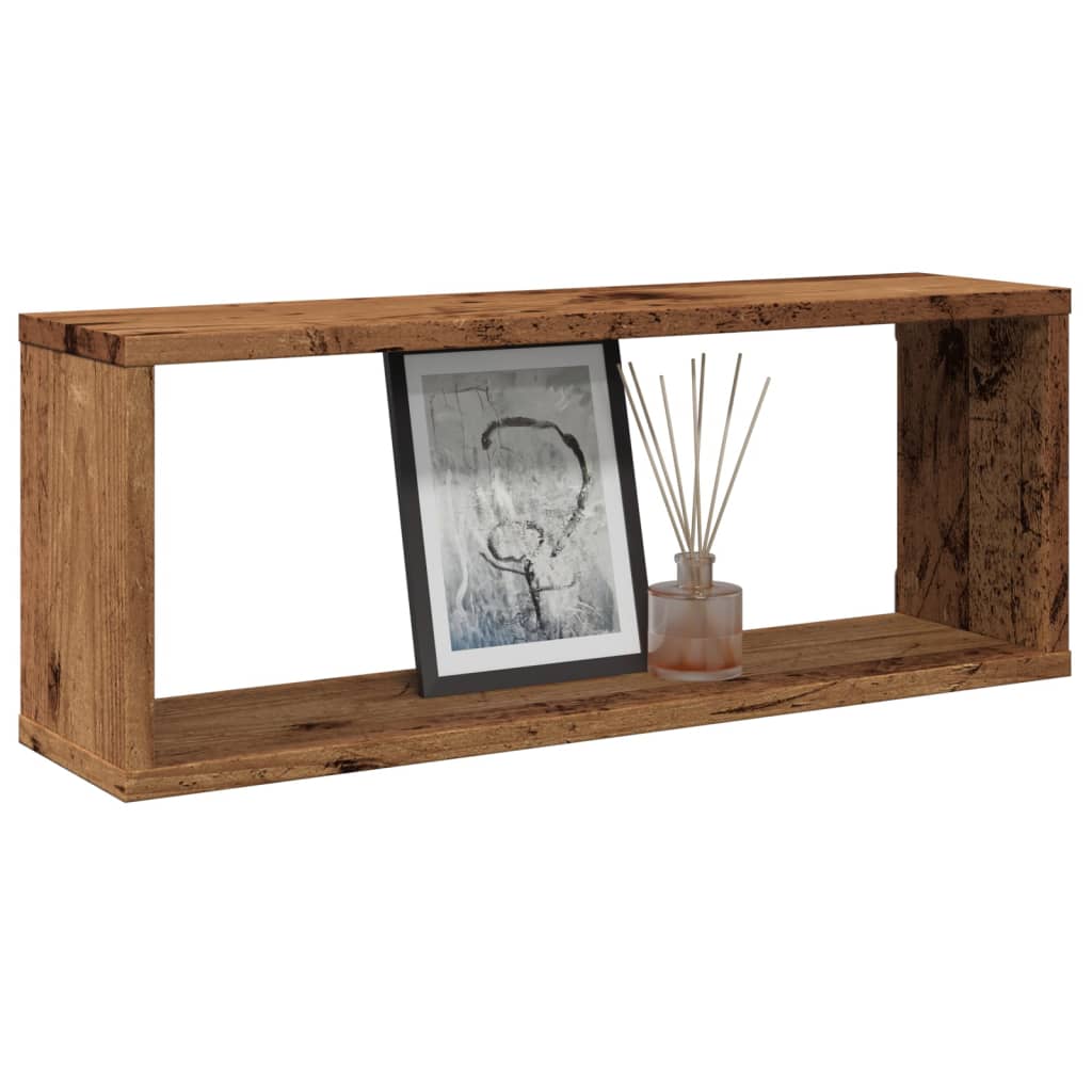 2 db antik fa színű szerelt fa fali kockapolc 60 x 15 x 23 cm