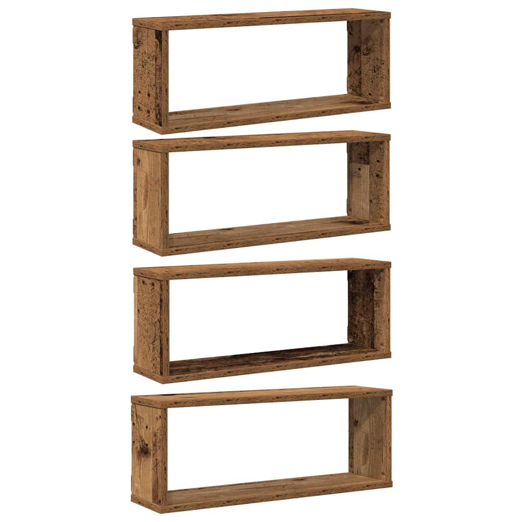 4 db antik fa színű szerelt fa fali kockapolc 60 x 15 x 23 cm