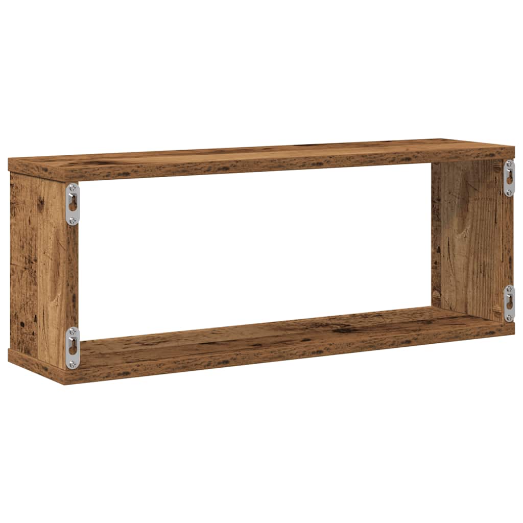 4 db antik fa színű szerelt fa fali kockapolc 60 x 15 x 23 cm