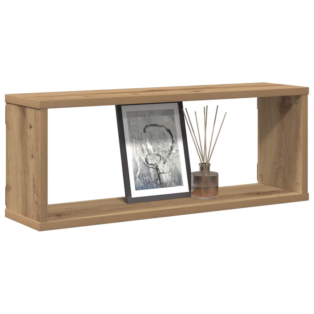 4 db kézműves tölgy színű szerelt fa fali kockapolc 60x15x23 cm