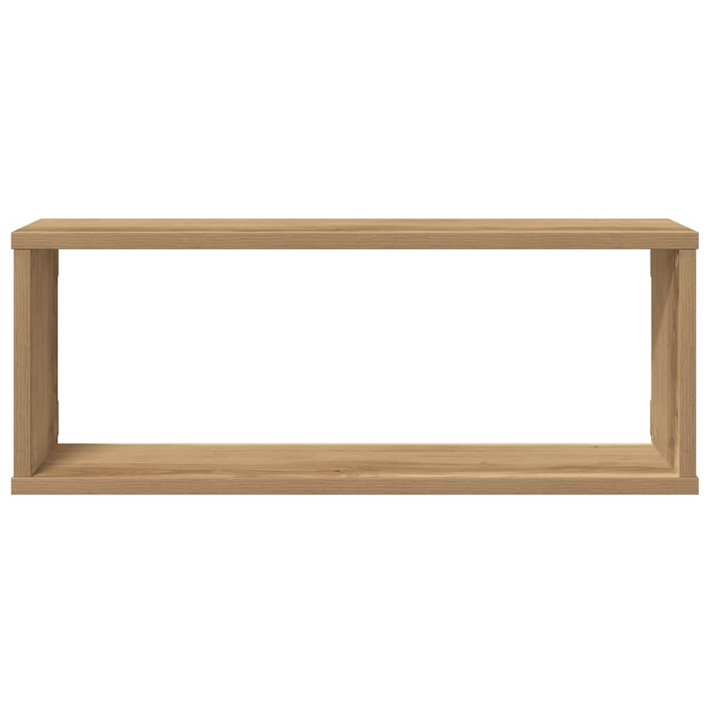 4 db kézműves tölgy színű szerelt fa fali kockapolc 60x15x23 cm