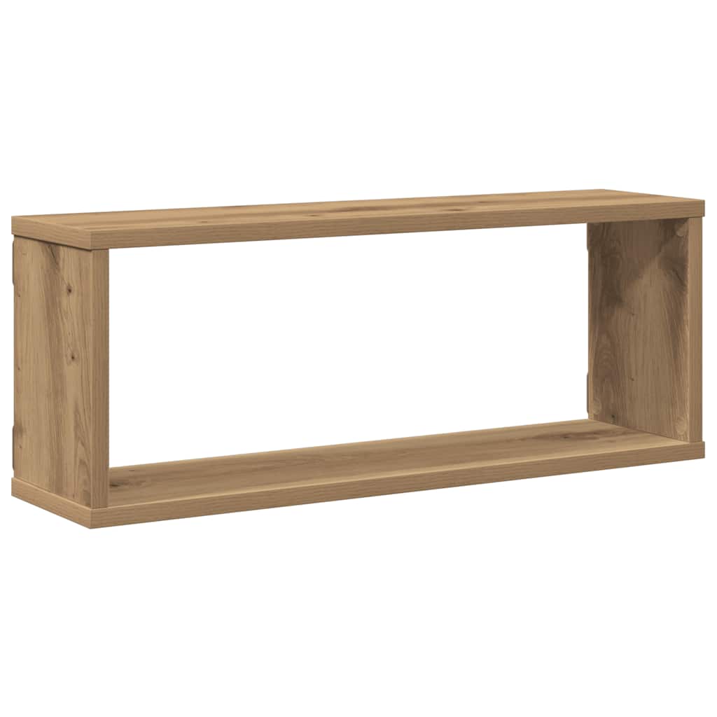4 db kézműves tölgy színű szerelt fa fali kockapolc 60x15x23 cm
