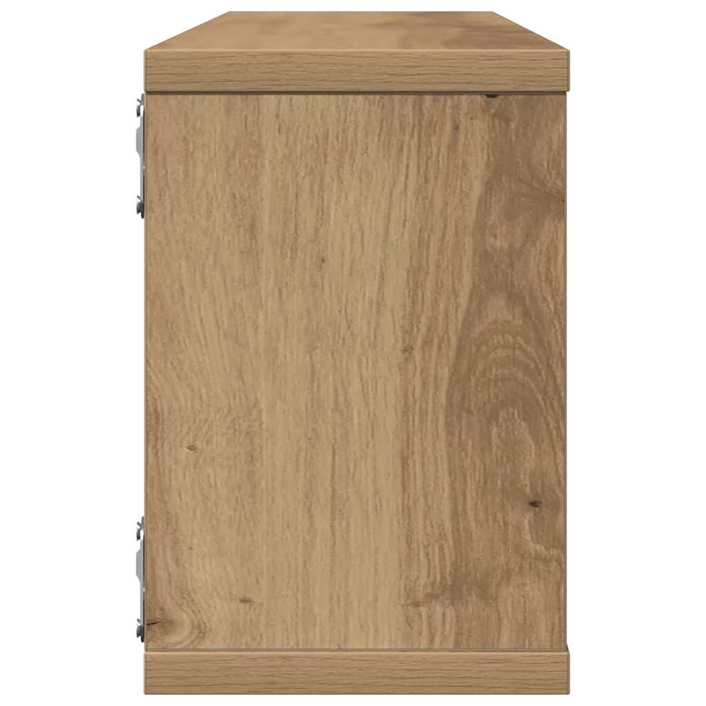 4 db kézműves tölgy színű szerelt fa fali kockapolc 60x15x23 cm