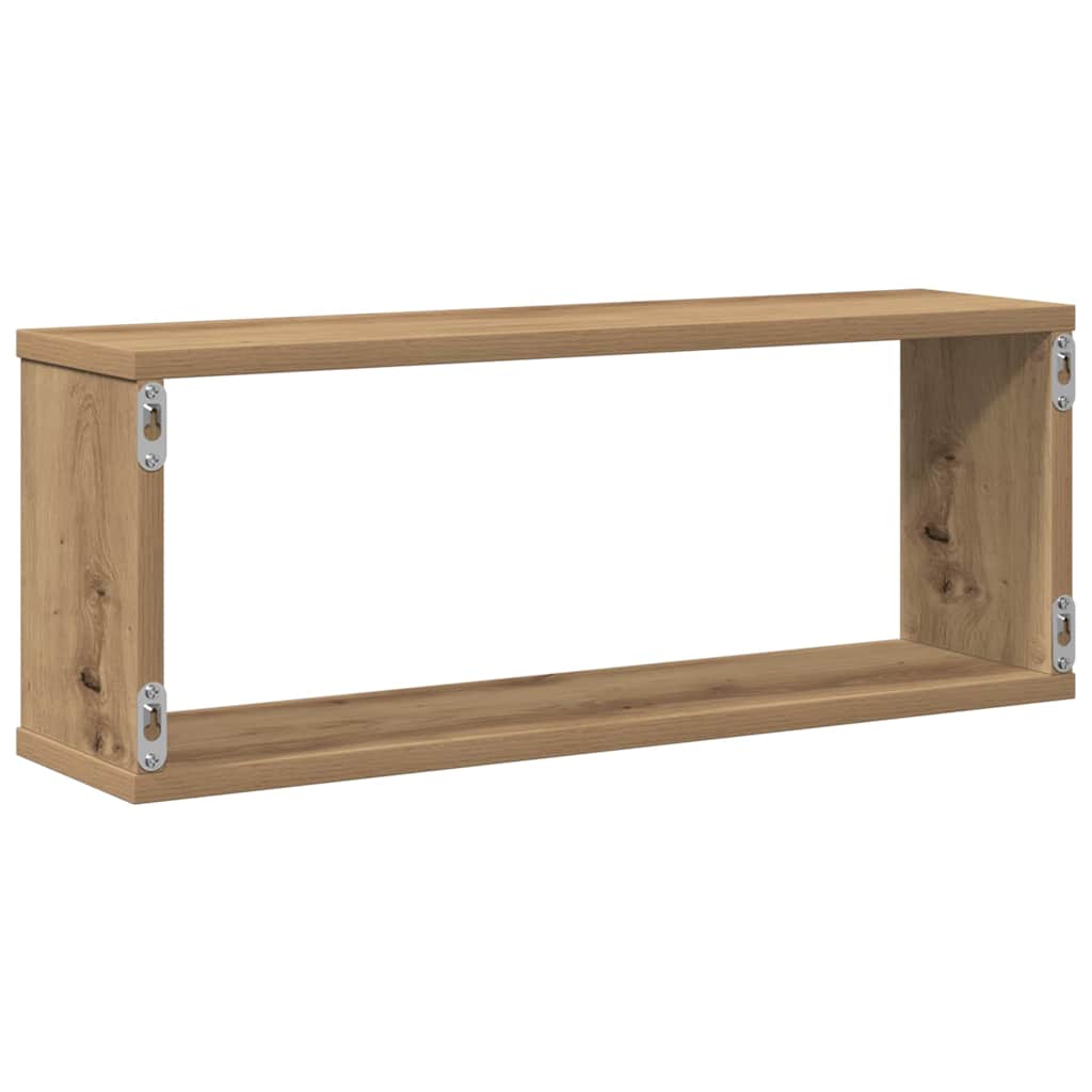 4 db kézműves tölgy színű szerelt fa fali kockapolc 60x15x23 cm
