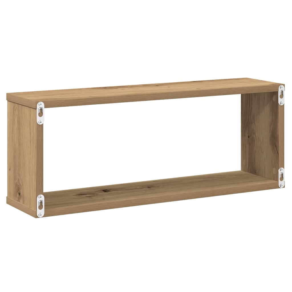 6 db kézműves tölgy színű szerelt fa fali kockapolc 60x15x23 cm